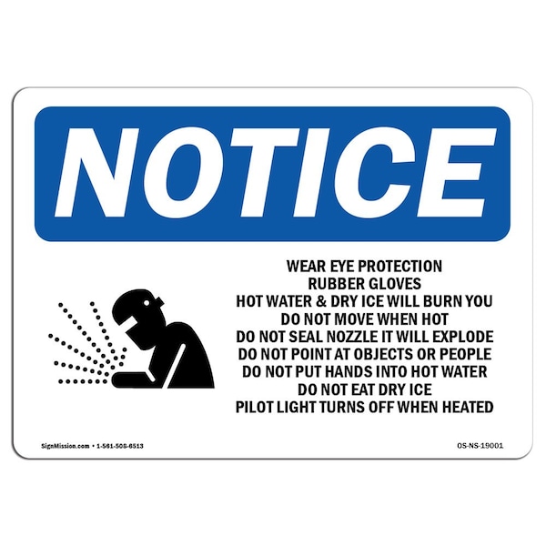 OSHA Sign, Wear Eye Protection & Rubber W/, 5in X 3.5in Decal, 10PK, 5" W, 3.5" H, Landscape, PK10